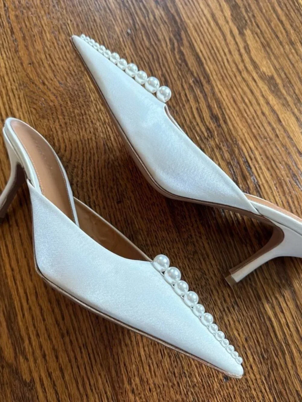 RETROFETE White pearl embellished ariel mules heels